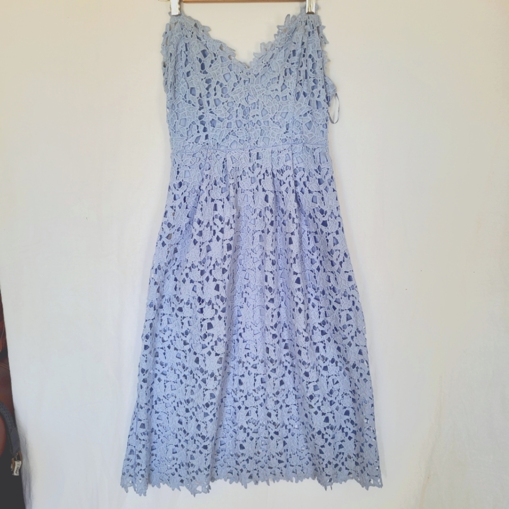 ASTR Strapless Lace Maxi Dress Periwinkle Lavender Size L Floral Party Wedding